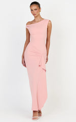 Alba Maxi Dress - Off Shoulder Waterfall Sash Dress in Pink