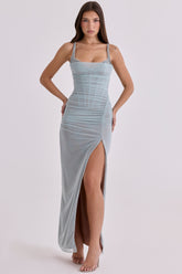 Baby Blue Lace Mesh Maxi Dress