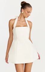 Dante Mini Dress - Halter Neck Tie Tulip Skirt Dress in Off White