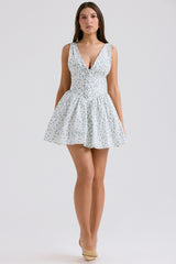 White Bluebell Print Corset Mini Dress