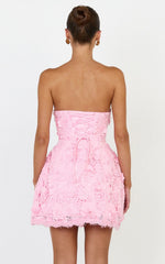 Maristella Mini Dress - Strapless Lace Up Back A Line Dress in Pink