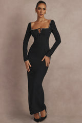 Black Crystal Embellished Maxi Dress