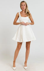 Stephane Mini Dress - Corset Scoop Neck Fit and Flare Dress in Ivory