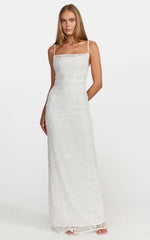 Nina Maxi Dress - Backless Sequin Embellished Beaded Dress in White