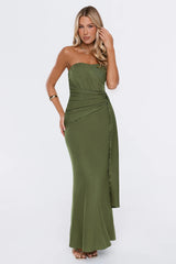 Unforgettable Dress Code Strapless Maxi Dress Olive