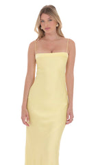Satin Open Back Maxi Dress in Yellow