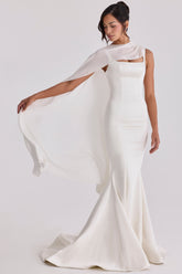 Ivory Draped Pure Silk Asymmetric Shawl