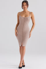 Beige Cashmere Knit Midi Dress