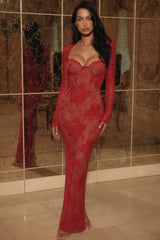 Red Lace Embroidered Maxi Dress - Limited Edition