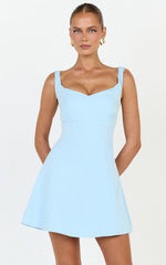 Jayce Mini Dress - Off The Shoulder A Line Dress in Blue