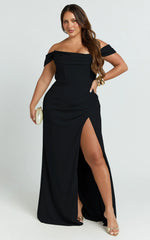 Marcel Maxi Dress - Off Shoulder Corset High Split Dress in Black