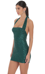 Sequin Halter Dress in Green