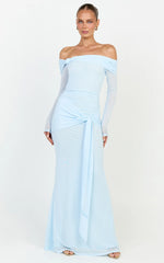 Waverly Maxi Dress - Long Sleeve Off Shoulder Dress in Blue