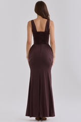 Black Cherry Gathered Plunge Maxi Dress