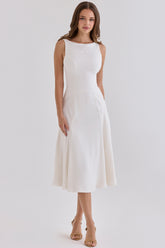White Satin Hand Embroidered Midi Dress