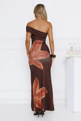 Lilac Lullaby One Shoulder Maxi Dress Brown