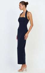 Salome Midi Dress - Halter Neck Column Dress in Navy