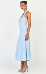 Candace Midi Dress - Halter Neck Ribbed Knit Dress in Baby Blue