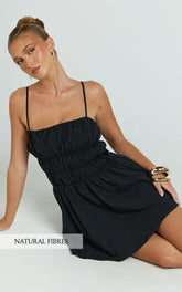 Aisha Mini Dress - Ruched Bust A Line Mini Dress in Black