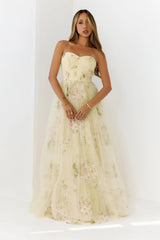 Dream Chaser Floral Tulle Maxi Dress Yellow