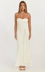 Aria Midi Dress - Strapless Tie Waist Dress in Off White