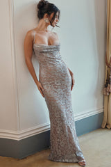 Ice Blue Lace Godet Gown
