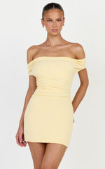 Lena Mini Dress - Off Shoulder Bodycon Dress in Lemon