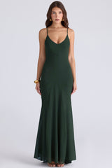 Forest Green Georgette Panelled Maxi Dress