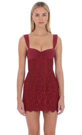 Lace Mini Dress in Red