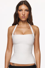 True White Halter Neck Bandage Top