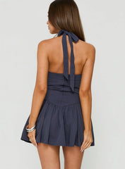Esatora Halter Flare Mini Dress Navy