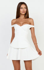 Izara Mini Dress - Off Shoulder Pleated Dress in Off White