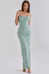Jade Hand Beaded Embellished Strapless Maxi Dress