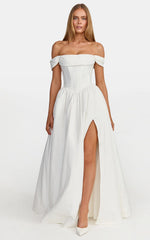 Eden Maxi Dress - Off Shoulder Draped Bust Corset Dress in White