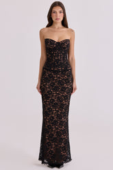 Black + Blush Lace Corset Maxi Dress