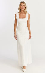 Roxanne Midi Dress - Square Neck Fit And Flare Dress in White