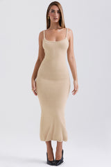 Beige Soft Fluffy Knit Maxi Dress