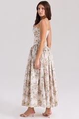 Cream Floral Print Cotton Midi Sundress