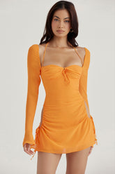 Tangerine Chiffon Halter Mini Dress