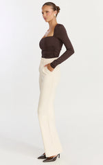 Seraphina Top - Long Sleeve Square Neck Gathered Waist Top in Chocolate