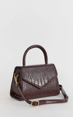 Marilou Bag - Croc Embossed Top Handle Crossbody Bag in Brown