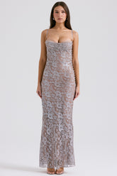 Ice Blue Lace Godet Gown