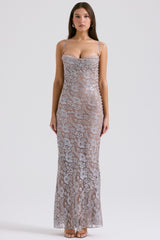 Ice Blue Lace Godet Gown