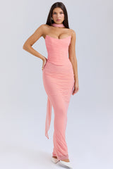 Peach Strapless Corset With Neck Scarf