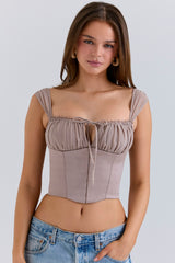 Mocha Georgette Cap Sleeve Corset Top