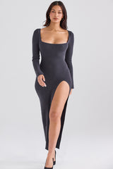 Charcoal Cashmere Knit Maxi Dress