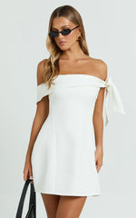 Cecilia Mini Dress Off Shoulder Tie Detail Dress in White
