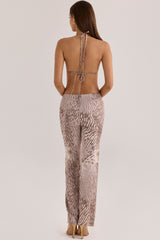 Animal Print Satin Straight Leg Trousers