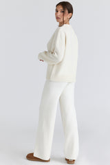 Ivory Merino Wool Knit Trousers