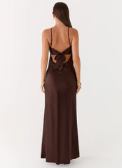 Flora Satin Maxi Dress - Chocolate